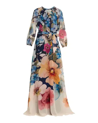 Rickie Freeman for Teri Jon Floral-Print Chiffon Gown | Thumbnail 1 Rickie Freeman for Teri Jon Floral-Print Chiffon Gown | Thumbnail 1