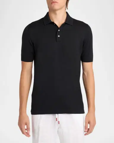 Kiton Men's Cotton Classic-Fit Polo Shirt | Thumbnail 4 Kiton Men's Cotton Classic-Fit Polo Shirt | Thumbnail 4