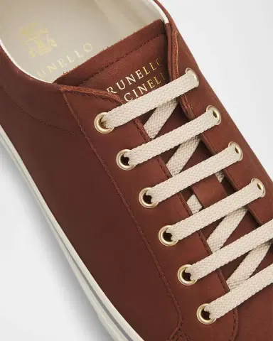 Brunello Cucinelli Men's Leather Foiled Logo Low-Top Sneakers | Thumbnail 3 Brunello Cucinelli Men's Leather Foiled Logo Low-Top Sneakers | Thumbnail 3