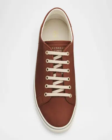 Brunello Cucinelli Men's Leather Foiled Logo Low-Top Sneakers | Thumbnail 4 Brunello Cucinelli Men's Leather Foiled Logo Low-Top Sneakers | Thumbnail 4