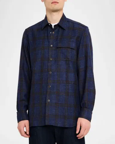 Kiton Men 's Plaid Wool Blend Overshirt | Thumbnail 4 Kiton Men 's Plaid Wool Blend Overshirt | Thumbnail 4