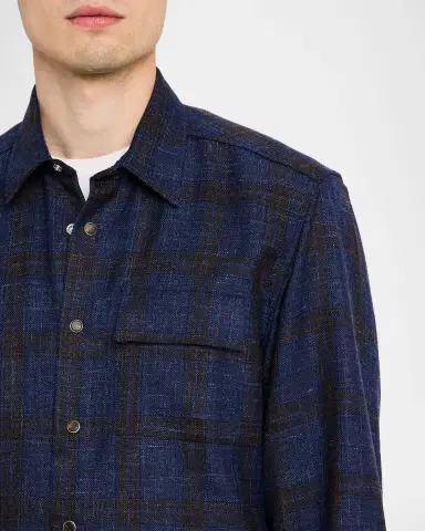 Kiton Men 's Plaid Wool Blend Overshirt | Thumbnail 5 Kiton Men 's Plaid Wool Blend Overshirt | Thumbnail 5
