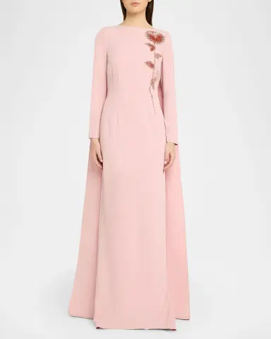Rickie Freeman for Teri Jon Beaded Floral Crepe Column Gown with Cape | Thumbnail 2 Rickie Freeman for Teri Jon Beaded Floral Crepe Column Gown with Cape | Thumbnail 2
