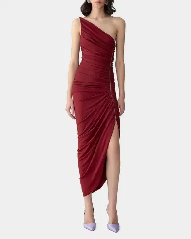 Carolina Herrera Ruched Zipper One-Shoulder Midi Dress | Thumbnail 2 Carolina Herrera Ruched Zipper One-Shoulder Midi Dress | Thumbnail 2
