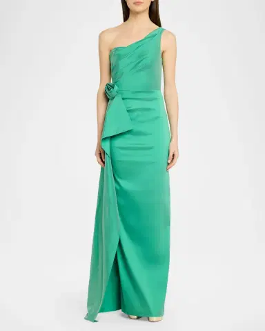 Rickie Freeman for Teri Jon Draped One-Shoulder Taffeta Column Gown | Thumbnail 2 Rickie Freeman for Teri Jon Draped One-Shoulder Taffeta Column Gown | Thumbnail 2