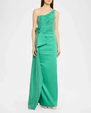 Rickie Freeman for Teri Jon Draped One-Shoulder Taffeta Column Gown | Thumbnail 4 Rickie Freeman for Teri Jon Draped One-Shoulder Taffeta Column Gown | Thumbnail 4