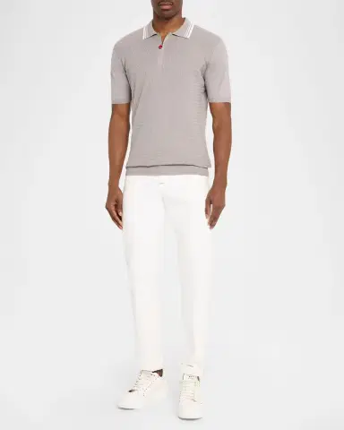 Kiton Men's Half-Zip Cotton Textured Polo Sweater | Thumbnail 2 Kiton Men's Half-Zip Cotton Textured Polo Sweater | Thumbnail 2