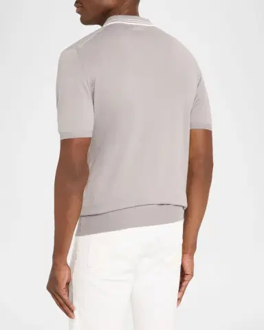 Kiton Men's Half-Zip Cotton Textured Polo Sweater | Thumbnail 3 Kiton Men's Half-Zip Cotton Textured Polo Sweater | Thumbnail 3