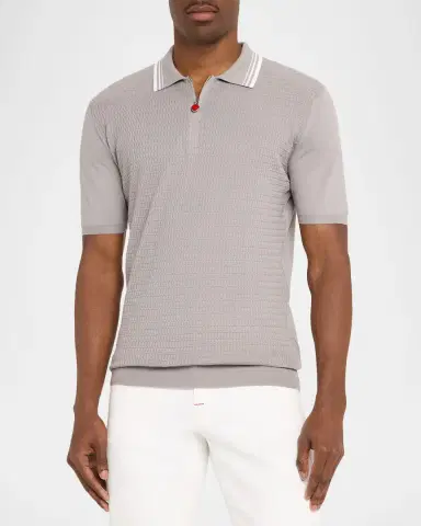 Kiton Men's Half-Zip Cotton Textured Polo Sweater | Thumbnail 4 Kiton Men's Half-Zip Cotton Textured Polo Sweater | Thumbnail 4