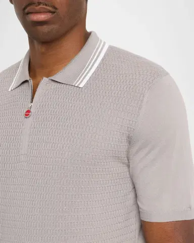Kiton Men's Half-Zip Cotton Textured Polo Sweater | Thumbnail 5 Kiton Men's Half-Zip Cotton Textured Polo Sweater | Thumbnail 5
