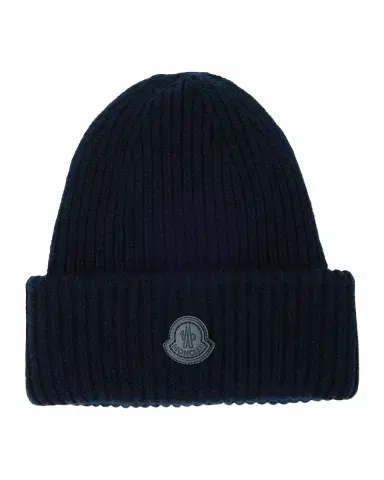 Moncler Men's Cashmere Rib Leather-Logo Beanie Hat | Thumbnail 3 Moncler Men's Cashmere Rib Leather-Logo Beanie Hat | Thumbnail 3