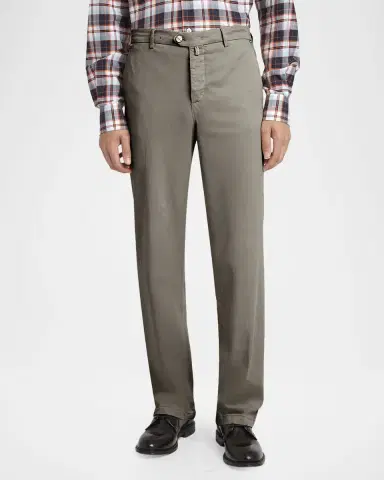 Kiton Men's Lyocell Stretch Straight Leg Flat-Front Pants | Thumbnail 4 Kiton Men's Lyocell Stretch Straight Leg Flat-Front Pants | Thumbnail 4