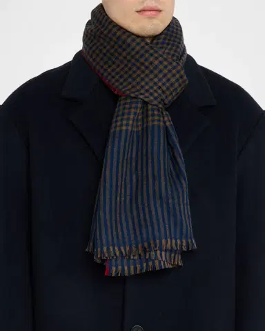 Anderson & Sheppard Men's Mini-Check Cashmere Scarf | Thumbnail 3 Anderson & Sheppard Men's Mini-Check Cashmere Scarf | Thumbnail 3