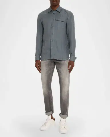 Kiton Men's Linen Flap-Pocket Casual Button-Down Shirt | Thumbnail 2 Kiton Men's Linen Flap-Pocket Casual Button-Down Shirt | Thumbnail 2