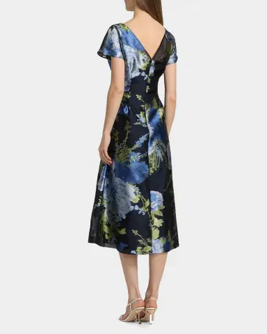Kay Unger New York Florene Floral-Print Organza Jacquard Midi Dress | Thumbnail 3 Kay Unger New York Florene Floral-Print Organza Jacquard Midi Dress | Thumbnail 3