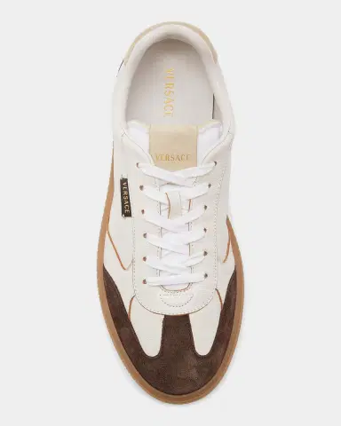Versace Men's Greca Court Nappa and Suede Sneakers | Thumbnail 4 Versace Men's Greca Court Nappa and Suede Sneakers | Thumbnail 4