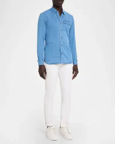 Kiton Men's Denim Snap-Button Shirt | Thumbnail 2 Kiton Men's Denim Snap-Button Shirt | Thumbnail 2