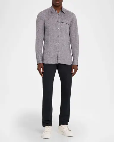 Kiton Men's Linen Flap-Pocket Casual Button-Down Shirt | Thumbnail 2 Kiton Men's Linen Flap-Pocket Casual Button-Down Shirt | Thumbnail 2