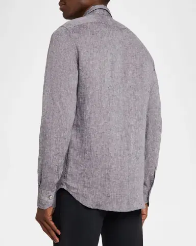 Kiton Men's Linen Flap-Pocket Casual Button-Down Shirt | Thumbnail 3 Kiton Men's Linen Flap-Pocket Casual Button-Down Shirt | Thumbnail 3