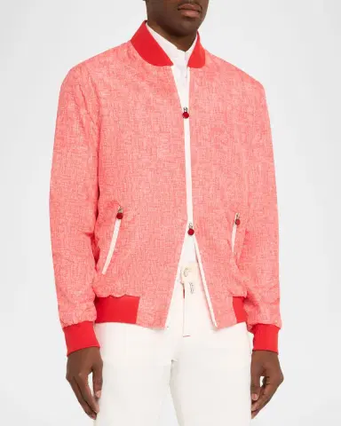 Kiton Men's Scratch Print Ribbed-Trim Blouson | Thumbnail 4 Kiton Men's Scratch Print Ribbed-Trim Blouson | Thumbnail 4