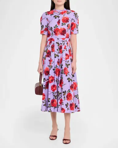 Carolina Herrera Carnation-Print Short-Sleeve Pleated Midi Shirtdress | Thumbnail 2 Carolina Herrera Carnation-Print Short-Sleeve Pleated Midi Shirtdress | Thumbnail 2