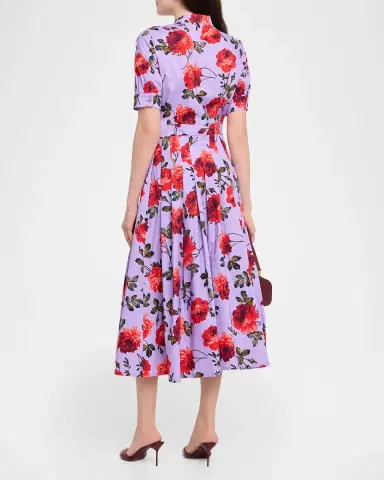 Carolina Herrera Carnation-Print Short-Sleeve Pleated Midi Shirtdress | Thumbnail 3 Carolina Herrera Carnation-Print Short-Sleeve Pleated Midi Shirtdress | Thumbnail 3