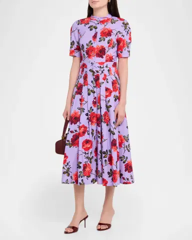 Carolina Herrera Carnation-Print Short-Sleeve Pleated Midi Shirtdress | Thumbnail 4 Carolina Herrera Carnation-Print Short-Sleeve Pleated Midi Shirtdress | Thumbnail 4