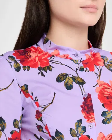 Carolina Herrera Carnation-Print Short-Sleeve Pleated Midi Shirtdress | Thumbnail 5 Carolina Herrera Carnation-Print Short-Sleeve Pleated Midi Shirtdress | Thumbnail 5