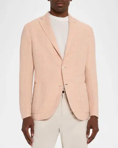 Boglioli Men's Linen and Wool Herringbone Single-Breasted Blazer | Thumbnail 4 Boglioli Men's Linen and Wool Herringbone Single-Breasted Blazer | Thumbnail 4