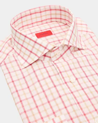 Isaia Men's Bicolor Plaid Cotton and Linen Dress Shirt | Thumbnail 2 Isaia Men's Bicolor Plaid Cotton and Linen Dress Shirt | Thumbnail 2