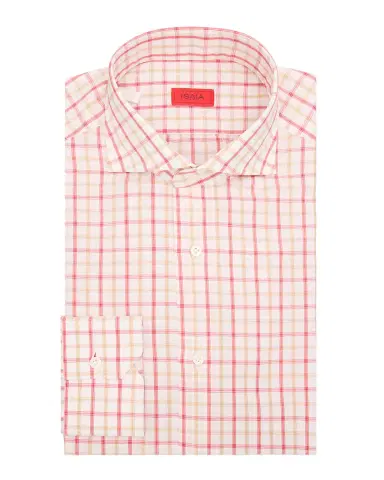 Isaia Men's Bicolor Plaid Cotton and Linen Dress Shirt | Thumbnail 3 Isaia Men's Bicolor Plaid Cotton and Linen Dress Shirt | Thumbnail 3
