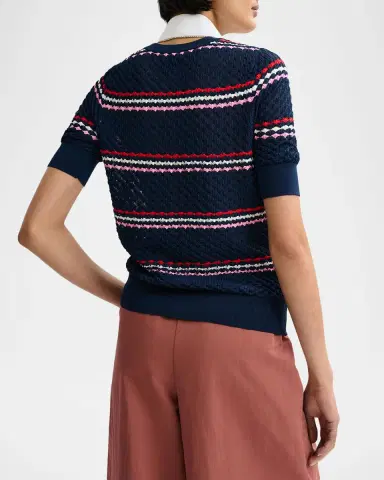 Essentiel Antwerp Jantasy Striped Honeycomb Knit Embellished Collar Polo | Thumbnail 3 Essentiel Antwerp Jantasy Striped Honeycomb Knit Embellished Collar Polo | Thumbnail 3