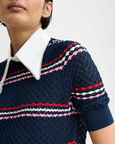 Essentiel Antwerp Jantasy Striped Honeycomb Knit Embellished Collar Polo | Thumbnail 5 Essentiel Antwerp Jantasy Striped Honeycomb Knit Embellished Collar Polo | Thumbnail 5