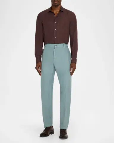 Isaia Men 's Cotton and Linen Straight-Leg Pants | Thumbnail 2 Isaia Men 's Cotton and Linen Straight-Leg Pants | Thumbnail 2
