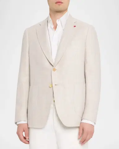 Isaia Men's Linen-Wool Textured Sport Coat | Thumbnail 4 Isaia Men's Linen-Wool Textured Sport Coat | Thumbnail 4