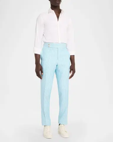 Isaia Pinstripe Seersucker Mid-Rise Straight-Leg Pants | Thumbnail 2 Isaia Pinstripe Seersucker Mid-Rise Straight-Leg Pants | Thumbnail 2