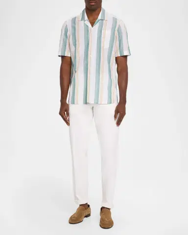 Isaia Men 's Cotton-Linen Striped Shirt | Thumbnail 2 Isaia Men 's Cotton-Linen Striped Shirt | Thumbnail 2
