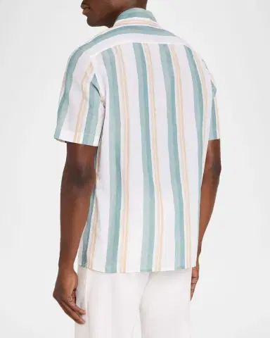 Isaia Men 's Cotton-Linen Striped Shirt | Thumbnail 3 Isaia Men 's Cotton-Linen Striped Shirt | Thumbnail 3