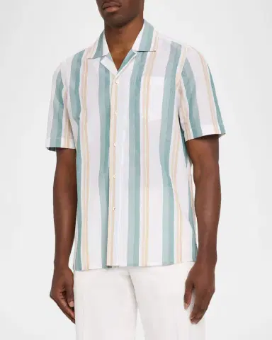 Isaia Men 's Cotton-Linen Striped Shirt | Thumbnail 4 Isaia Men 's Cotton-Linen Striped Shirt | Thumbnail 4