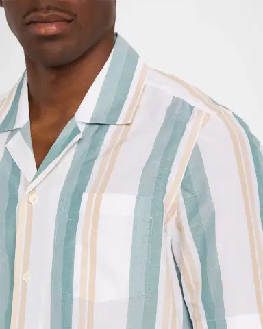 Isaia Men 's Cotton-Linen Striped Shirt | Thumbnail 5 Isaia Men 's Cotton-Linen Striped Shirt | Thumbnail 5