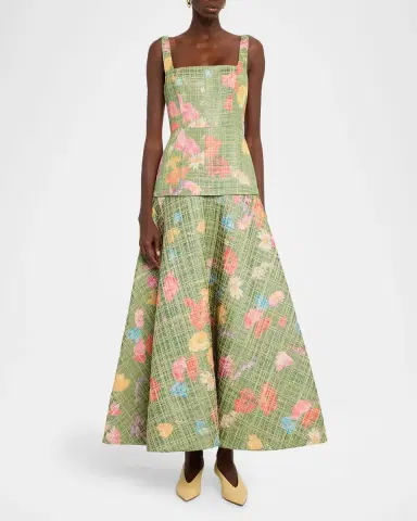 Lela Rose Floral Raffia Drop-Waist Sleeveless Ankle Dress | Thumbnail 2 Lela Rose Floral Raffia Drop-Waist Sleeveless Ankle Dress | Thumbnail 2