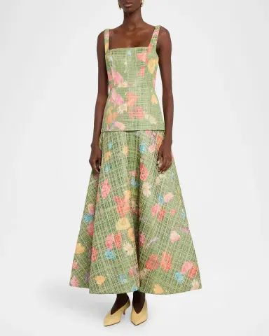 Lela Rose Floral Raffia Drop-Waist Sleeveless Ankle Dress | Thumbnail 4 Lela Rose Floral Raffia Drop-Waist Sleeveless Ankle Dress | Thumbnail 4