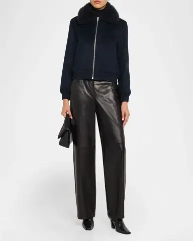 Yves Salomon Cashmere-Blend Bomber Jacket with Removable Shearling Collar | Thumbnail 2 Yves Salomon Cashmere-Blend Bomber Jacket with Removable Shearling Collar | Thumbnail 2
