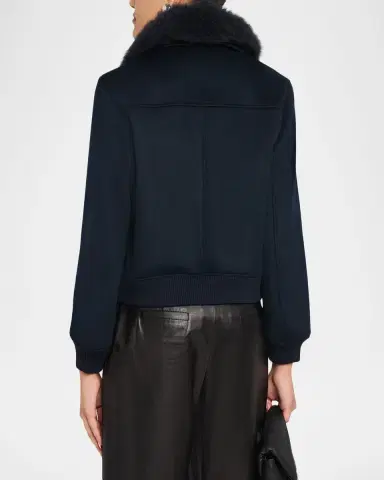 Yves Salomon Cashmere-Blend Bomber Jacket with Removable Shearling Collar | Thumbnail 3 Yves Salomon Cashmere-Blend Bomber Jacket with Removable Shearling Collar | Thumbnail 3