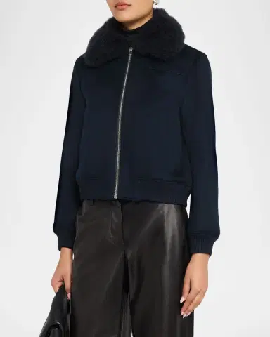 Yves Salomon Cashmere-Blend Bomber Jacket with Removable Shearling Collar | Thumbnail 4 Yves Salomon Cashmere-Blend Bomber Jacket with Removable Shearling Collar | Thumbnail 4