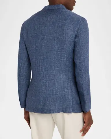 Boglioli Men's Plaid Linen Denim Single-Breasted Blazer | Thumbnail 3 Boglioli Men's Plaid Linen Denim Single-Breasted Blazer | Thumbnail 3