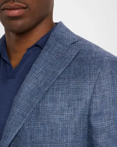 Boglioli Men's Plaid Linen Denim Single-Breasted Blazer | Thumbnail 5 Boglioli Men's Plaid Linen Denim Single-Breasted Blazer | Thumbnail 5
