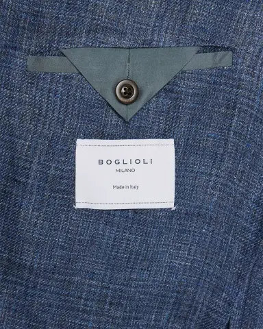 Boglioli Men's Plaid Linen Denim Single-Breasted Blazer | Thumbnail 6 Boglioli Men's Plaid Linen Denim Single-Breasted Blazer | Thumbnail 6