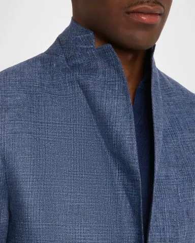 Boglioli Men's Plaid Linen Denim Single-Breasted Blazer | Thumbnail 7 Boglioli Men's Plaid Linen Denim Single-Breasted Blazer | Thumbnail 7