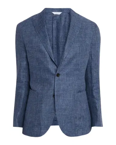 Boglioli Men's Plaid Linen Denim Single-Breasted Blazer | Thumbnail 1 Boglioli Men's Plaid Linen Denim Single-Breasted Blazer | Thumbnail 1